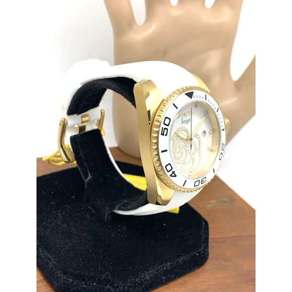 Invicta Women's Watch 0488 Angel Quartz Mother of Pearl Gold White Rubber Strap - Picture 14 of 14